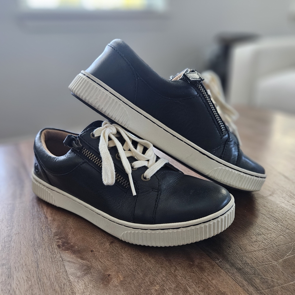 Born Black Leather Low-Top Sneakers with Cream Laces